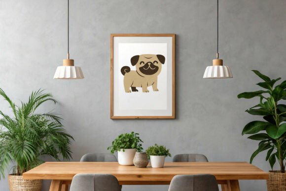 Adorable Cartoon Pug Dog with Curly