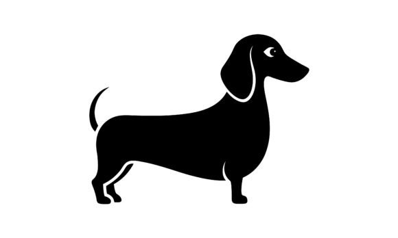 Black Dachshund Dog Silhouette on White