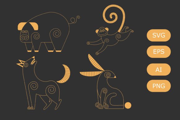 Chinese Zodiac New Year Animals 4 SVG