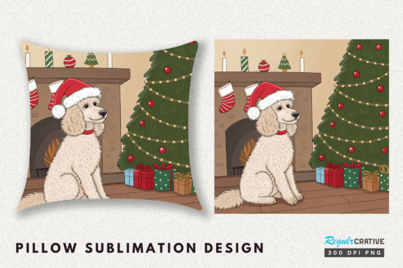 Christmas Dog Pillow, Christmas Poodle