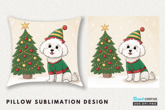 Christmas Dog Pillow, Festive Bichon