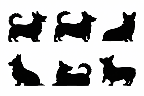 Corgi Dog Silhouettes in Various Poses
