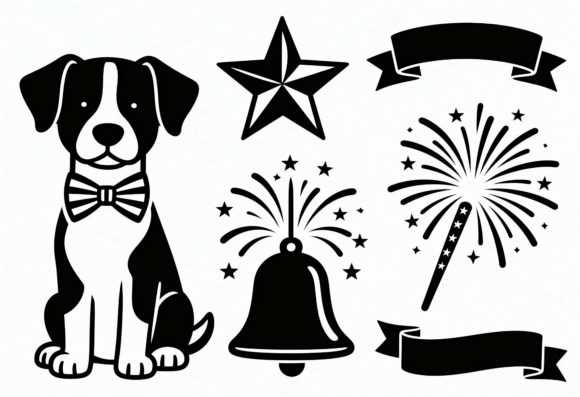 Cute Dog Bow Tie Star Fireworks Bell