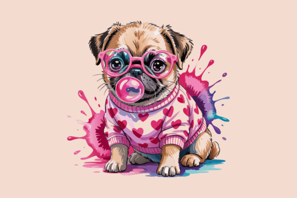 Cute Dog with Bubble Gum and Glasses