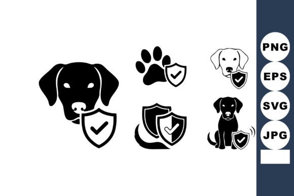 Dog Protection Icons Shield Paw