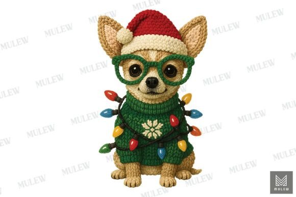 Faux Crochet Christmas Chihuahua Dog PNG Review