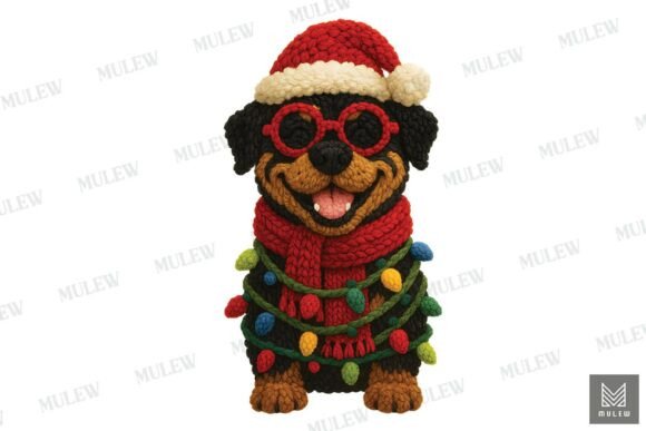 Faux Crochet Christmas Samoyed Dog PNG