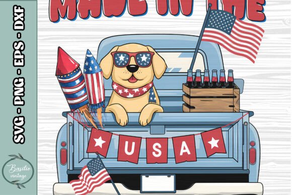Made in the USA Dog Truck Patriotic PNG