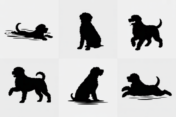 Poodle Dog Silhouettes in Various Poses