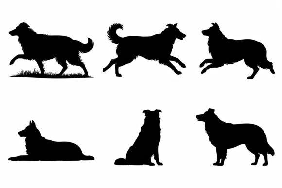 Silhouettes of Collie Dog Poses