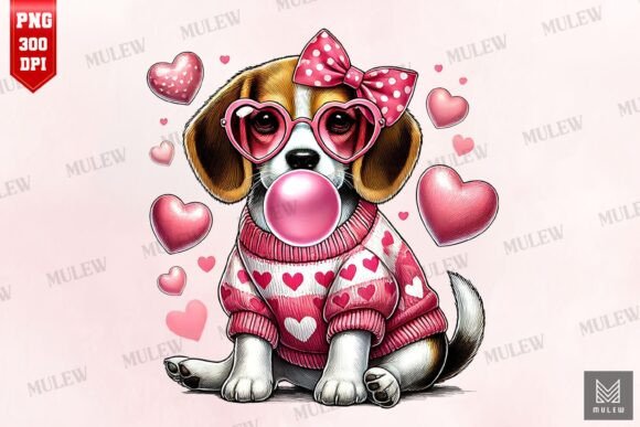 Valentine Beagle Dog Sublimation PNG